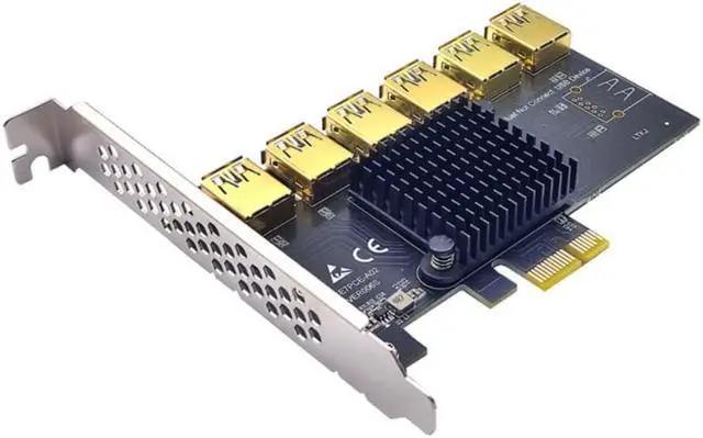 Alt view image 6 of 7 - PCIe Adapter PCI Express 1X to X16 Expansion Riser PCI-E 1 to 6 USB3.0 Multiplier Card Computer Graphics Card for Mining