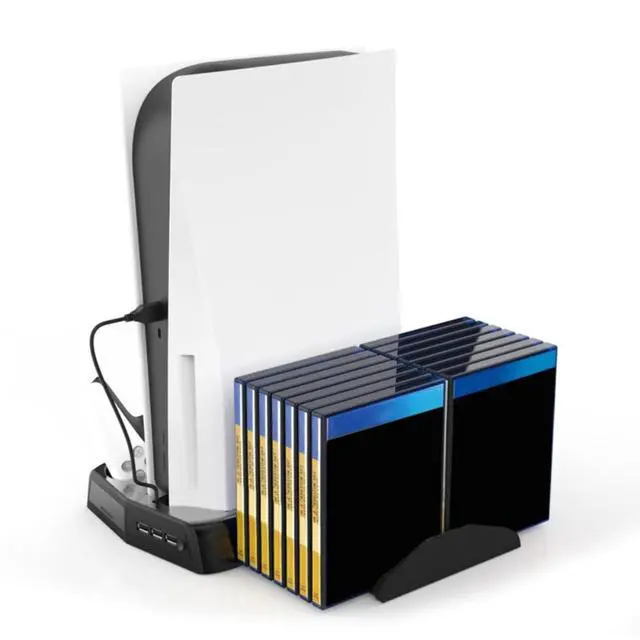 Alt view image 3 of 3 - For PS5 Vertical Cooling Fan Stand Digital Edition with 14 Game Slot 3 Hub Port Dual Controller Charging Station Charger for PS5