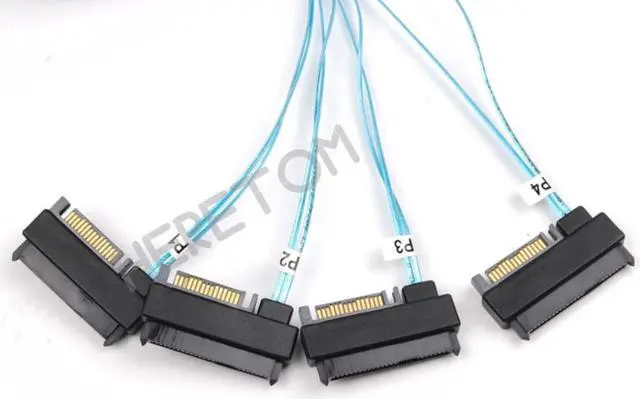 Alt view image 3 of 5 - SAS SATA Cables SFF-8643 To 4 SFF-8482 Internal Mini SAS HD to 4 29pin SFF 8482 connector with SAS 15pin Power Port 12GB/S Cable