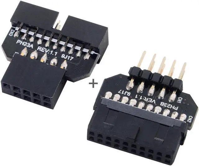 Alt view image 5 of 5 - Reversible USB 2.0 9Pin Housing to Motherboard USB 3.0 20pin Header Female Adapter 1set