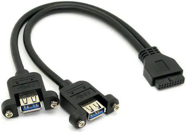 Alt view image 4 of 5 - USB 3.0 Dual Ports A Female Screw Mount Type to Motherboard 20pin Header Cable Black Color