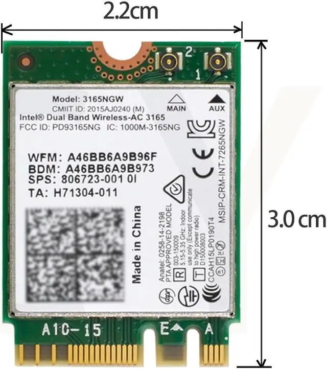 Alt view image 2 of 5 - M.2 NGFF WLAN Card +BT 4.0 Network Adapter Dual Band Wireless 2.4G 5Ghz 433Mbps 3165AC NGFF 802.11AC WiFi 3165NGW