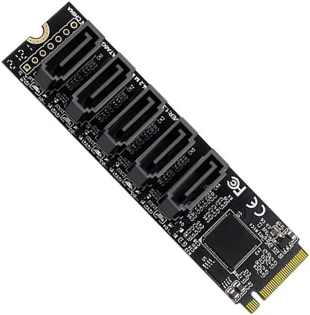 Alt view image 4 of 5 - NVME M.2 NGFF M-Key PCI Express to SATA 3.0 6Gbps 5 Ports Adapter Converter Hard Drive Extension Card JMB585 2280