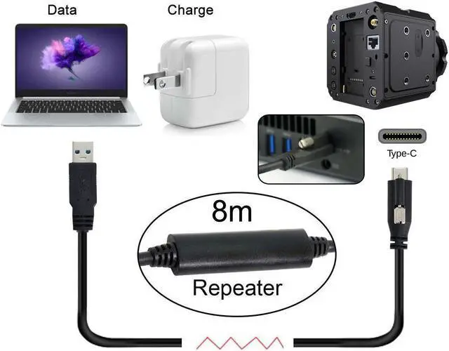 Alt view image 5 of 5 - 8m Type-C USB 3.1 Single Screw Locking to USB3.0 Data Cable Mount Type for Industrial Camera Recorder & Laptop PC & Disk