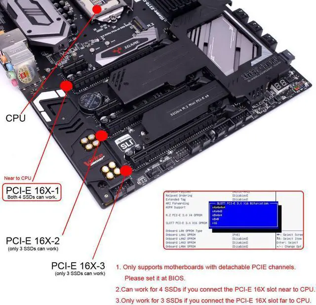 Alt view image 5 of 5 - 4X Four Slimline SFF-8654 X4 NVME to PCI-Express X16 3.0 4.0 Raid Card VROC Raid0 Hyper Adapter