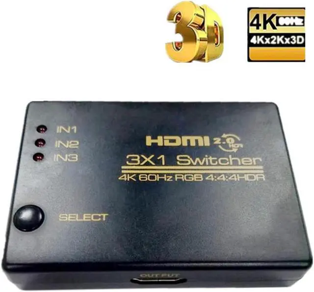 Main image of 4K 60Hz HDMI-compatible Switch 3 In 1 Out HDMI-compatible 2.0 HD Switcher 3x1 HDCP2.2 Adapter for PS3 PS4 Pro Apple TV