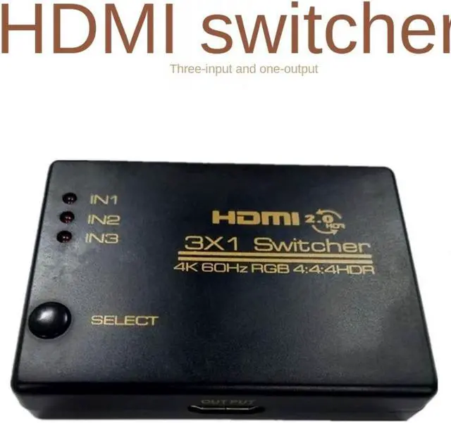 Alt view image 3 of 3 - 4K 60Hz HDMI-compatible Switch 3 In 1 Out HDMI-compatible 2.0 HD Switcher 3x1 HDCP2.2 Adapter for PS3 PS4 Pro Apple TV