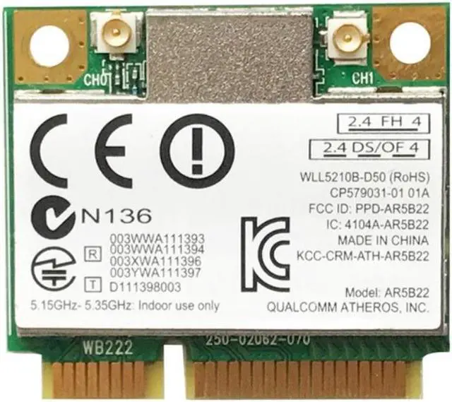 Alt view image 2 of 3 - Dual Band 300Mbps Wifi AR5B22 Wireless 802.11a/b/g/n Half Mini PCI-E WLAN 2.4G/5Ghz  4.0 Wi-Fi Wireless Network Card