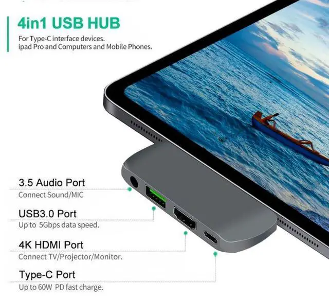 Alt view image 2 of 3 - Type C To HDMI-compatible USB C 3.0 Aux Adapter for IPad Pro MacBook Samsung S20 Dex Xiaomi 10 TV PS5 Nintendo Monitor