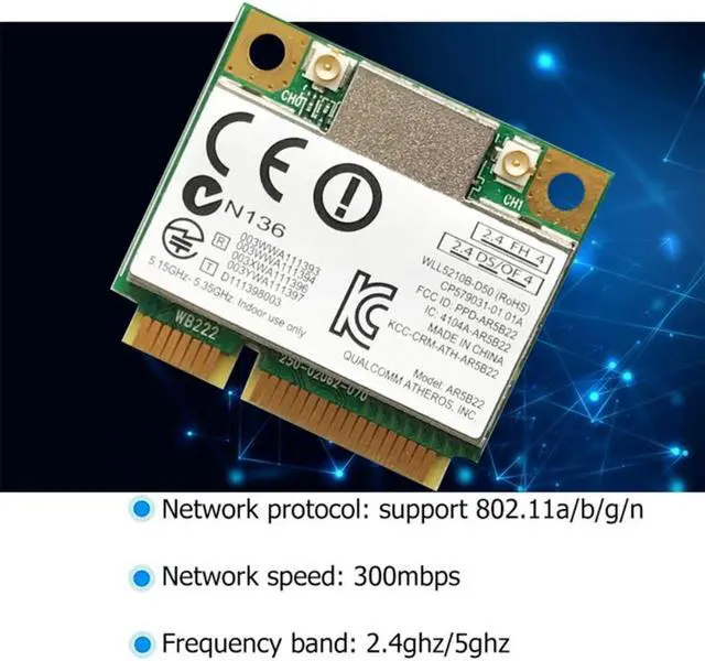 Alt view image 3 of 3 - Dual Band 300Mbps Wifi AR5B22 Wireless 802.11a/b/g/n Half Mini PCI-E WLAN 2.4G/5Ghz  4.0 Wi-Fi Wireless Network Card