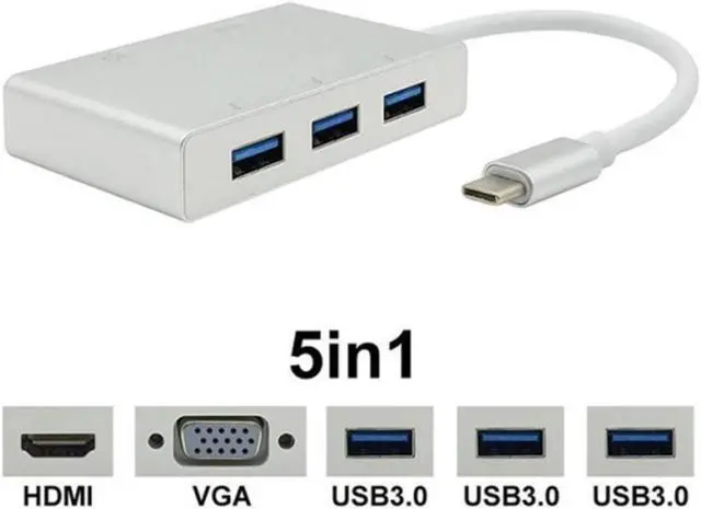 Main image of USB C Type C To HDMI-compatible VGA USB3.0 Adapter 5 In 1 Converter for Apple Macbook Google Chromebook Laptop Notebook