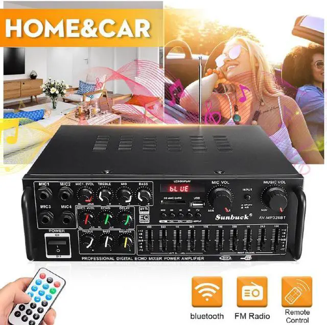 Alt view image 2 of 3 - SUNBUCK 2000W Bluetooth 5.0 Channel Audio Power HiFi Amplifier 326BT 12V/220V AV Amp Speaker with Remote Control(EU Plug)