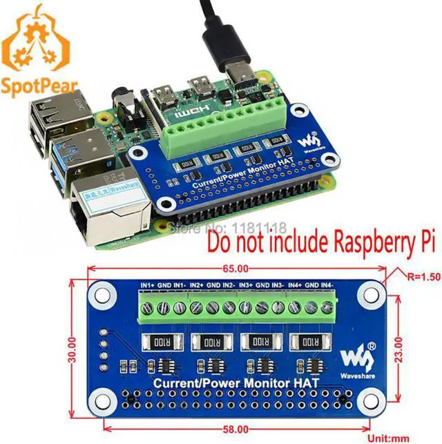 Main image of Raspberry Pi Current/Power Monitor HAT I2C/SMBus for Raspberry Pi