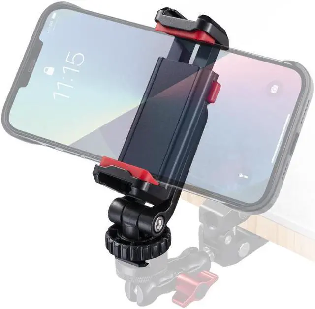 Alt view image 2 of 4 - CAMOLO ST-07 360° Rotation Phone Clip Mount with 2 Cold Shoe Double Rubber Pad for Smartphone HUAWEI iPhone Xiaomi Samsung