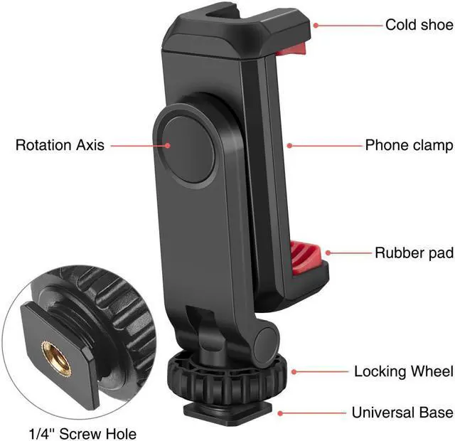 Alt view image 3 of 4 - CAMOLO ST-07 360° Rotation Phone Clip Mount with 2 Cold Shoe Double Rubber Pad for Smartphone HUAWEI iPhone Xiaomi Samsung