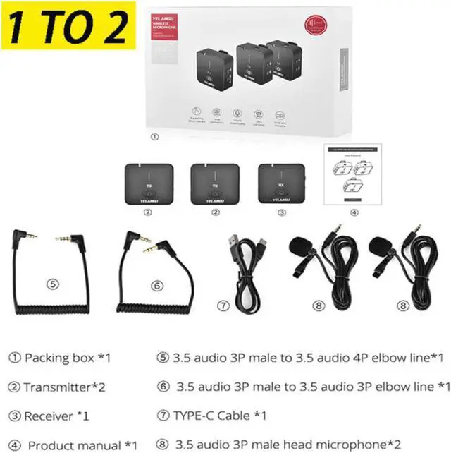 Main image of YELANGU MX5S 2.4G 2 Transmitter 1 Receiver Wireless Lavalier Microphone System Clip-On Mic for Interview Video Recording