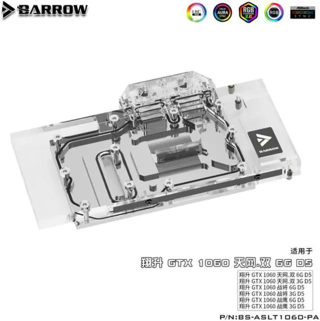 Main image of Barrow BS-ASLT1060-PA GPU Water Block for ASL GTX1060 Skynet Dual