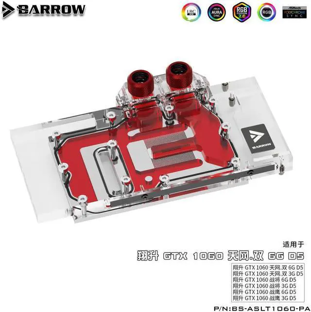 Alt view image 2 of 3 - Barrow BS-ASLT1060-PA GPU Water Block for ASL GTX1060 Skynet Dual