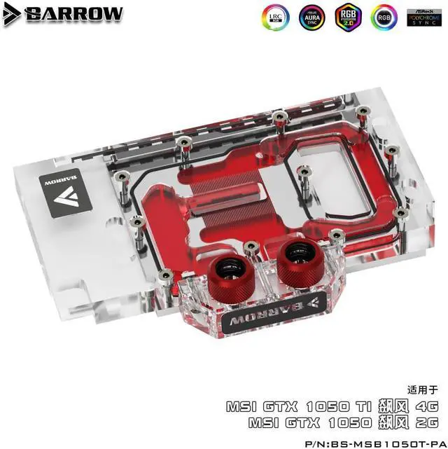 Alt view image 2 of 3 - Barrow BS-MSB1050T-PA, Full Cover Graphics Card Water Cooling Block for MSI GTX1050Ti/1050