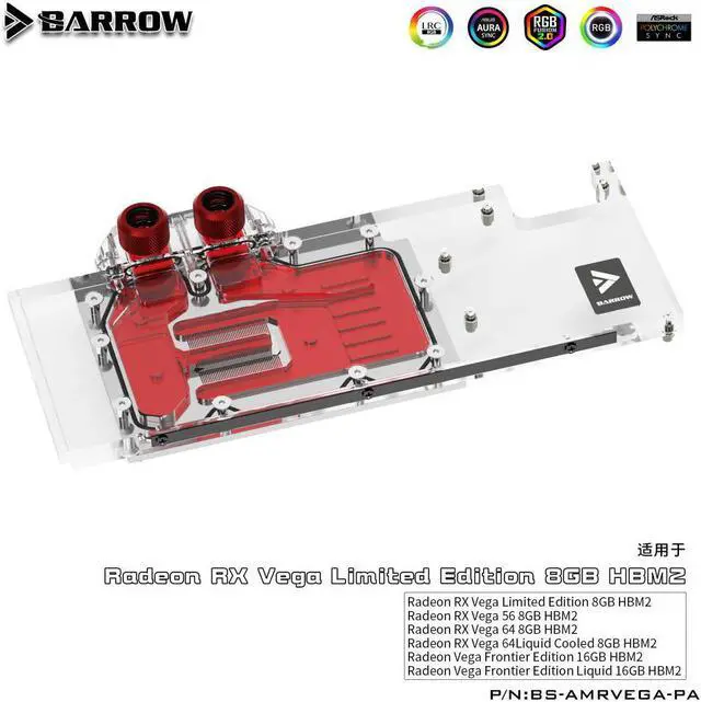 Alt view image 2 of 3 - Barrow BS-AMRVEGA-PA, LRC 2.0 5V Radeon RX VEGA Border Edition full coverage graphics card water cooling block