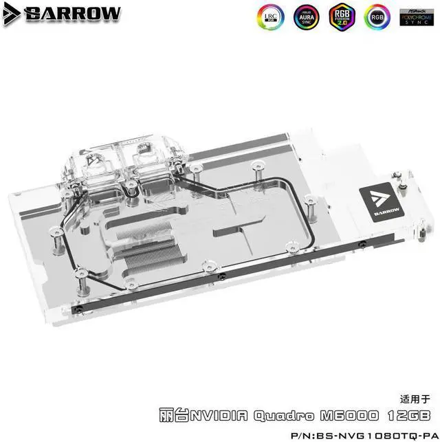 Alt view image 2 of 3 - Barrow BS-NVG1080TQ-PA, Full Cover Graphics Card Water Cooling Blocks,For Leadtek Nvidia Quadro M6000 12GB