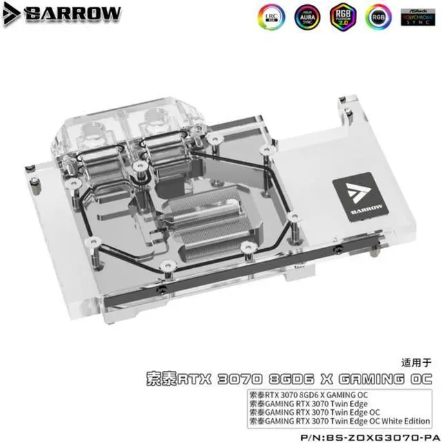 Main image of Barrow BS-ZOXG3070-PA full coverage GPU Water Block for ZOTAC 3070 X GAMING Aurora