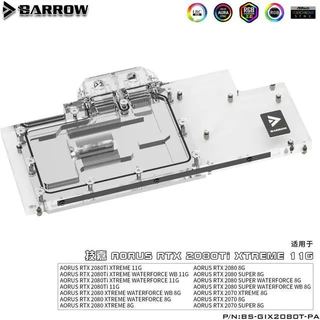Alt view image 3 of 3 - Barrow BS-GIX2080T-PA, LRC 2.0 Full Cover Graphics Card Water Cooling Blocks, for Gigabyte AORUS RTX2080Ti / 2080/2070