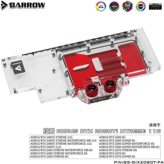 Alt view image 2 of 3 - Barrow BS-GIX2080T-PA, LRC 2.0 Full Cover Graphics Card Water Cooling Blocks, for Gigabyte AORUS RTX2080Ti / 2080/2070