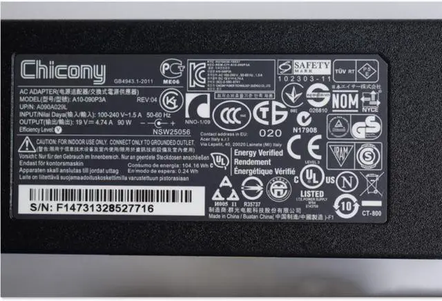 Alt view image 2 of 2 - 19V 4.74A 90W 5.5x1.7mm Chicony A10-090P3A ADP-90CD DB AC Adapter Charger For Acer ASPIRE V3-571G V5-573PG 4741G 4752G