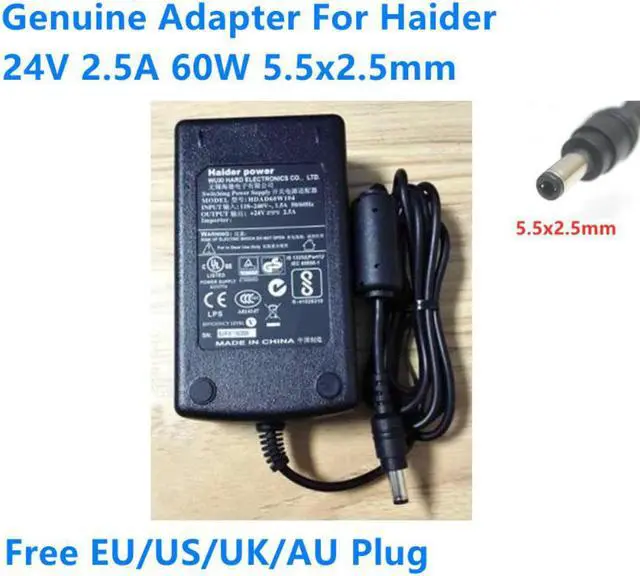 Main image of 24V 2.5A 60W 5.5x2.5mm HDAD60W104 AC Adapter For Haider Power Supply Charger