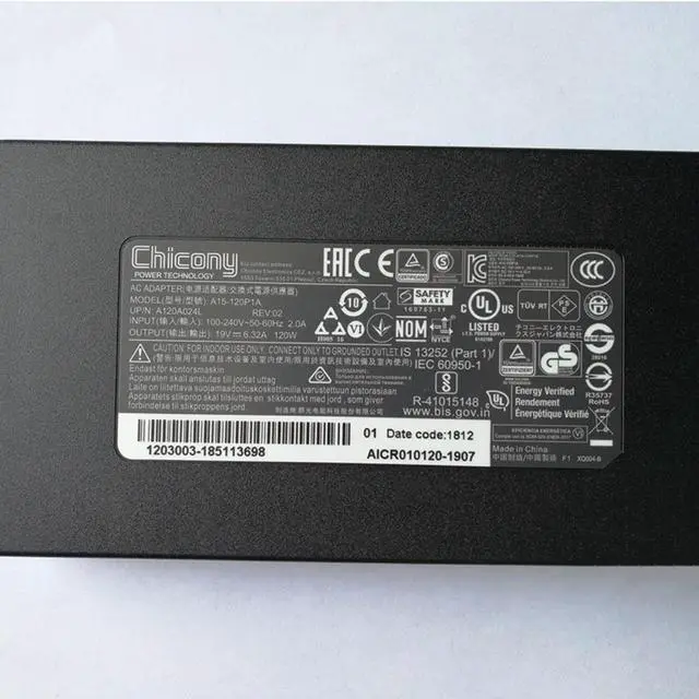 Alt view image 2 of 2 - 19V 6.32A 120W 7.4x5.0mm No PIN Inside For Chicony A15-120P1A 120W Laptop Power Supply Charger AC Adapter