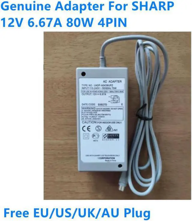 Main image of 12V 6.67A 80W 4PIN UADP-A043WJPZ Power Supply AC Adapter For SHARP Laptop LCD Monitor Charger