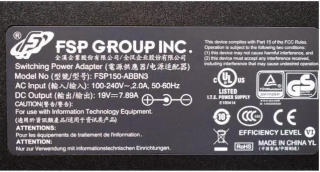Alt view image 2 of 2 - FSP 150W 19V 7.89A FSP150-ABBN3 AC Adapter for CYBERPOWER TRACER III 15 WITH MECHANICAL NFSV1511 Power Supply Charger