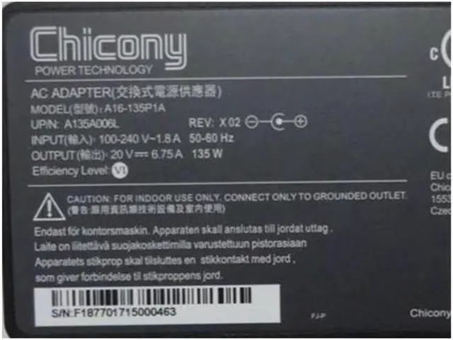 Alt view image 2 of 2 - 20V 6.75A 135W Chicony A16-135P1A A135A006L AC Adapter For MSI APACHE GE62 7RD-471CA Laptop Power Supply Charger