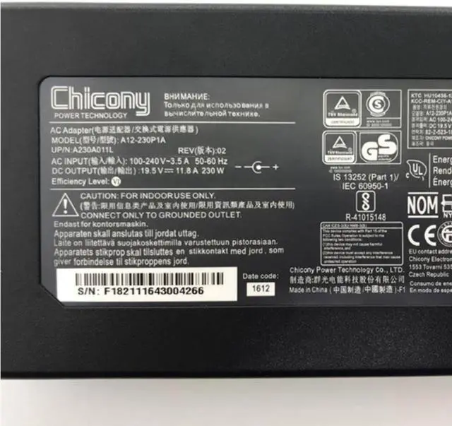 Alt view image 2 of 2 - Chicony A12-230P1A A17-230P1A 19.5V 11.8A 230W A230A011L AC Adapter For MSI GS65 GS75 P65 9SG P75 CLEVO P671HS-G Charger