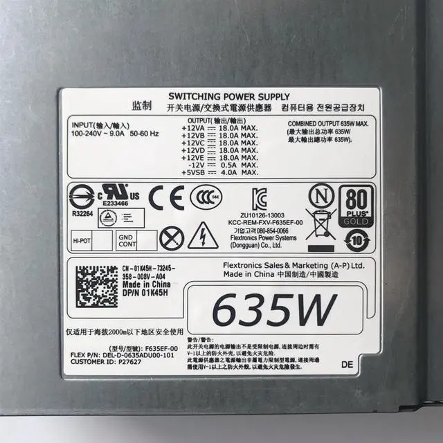 Alt view image 2 of 3 - 635W For Dell T3600 T5600 Power Supply 1K45H 01K45H CN-01K45H DEL-D-0365ADU00-101 D635EF-00