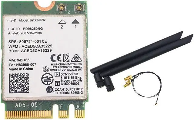 Main image of With 6DBI Dual Band MHF4 Antennas Set + Wireless-AC Intel 8260 8260NGW NGFF Wifi 867Mbps 802.11ac Bluetooth-compatible 4.2 Card