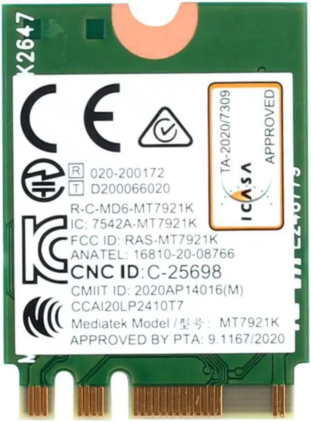 Alt view image 2 of 2 - Wi-Fi 6 MediaTek MT7921k MT7921 wifi 6 1800M Bluetooth 5.2 wireless WIFI network card NGFF m.2  support windows10 / 11