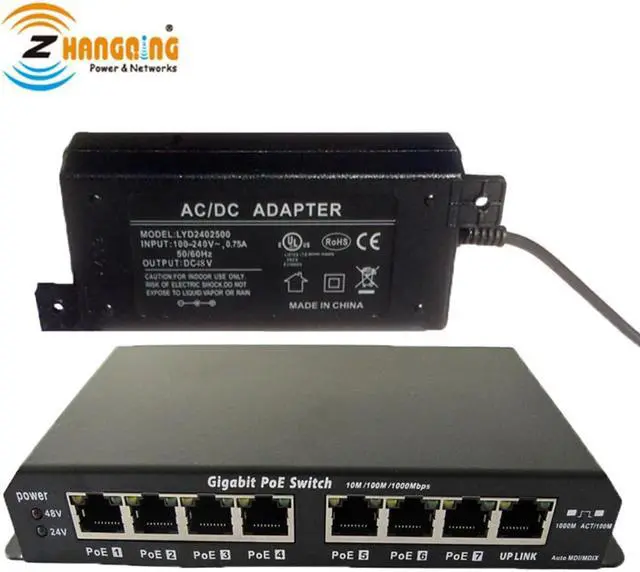 Alt view image 4 of 6 - Security PoE Switch Gigabit 7+1 port  PoE Switch With 48V 60W Power Supply/Adapter For IP Camera, Access Point , IP Phone