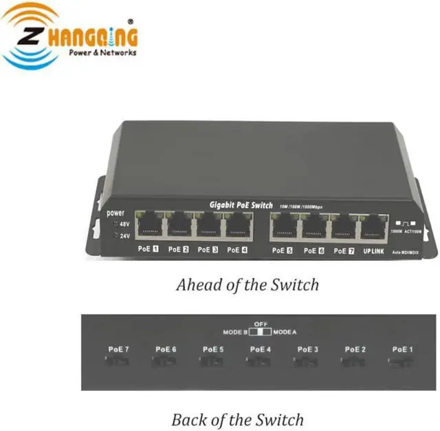 Alt view image 6 of 6 - Security PoE Switch Gigabit 7+1 port  PoE Switch With 48V 60W Power Supply/Adapter For IP Camera, Access Point , IP Phone