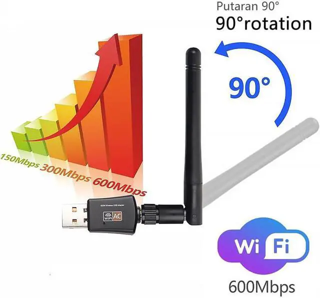 Alt view image 3 of 6 - Mini 600mbps usb wifi adapter 5.8ghz + 2.4ghz usb2.0 wireless network card receiver lan wifi high speed antenna