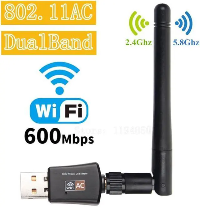 Main image of Mini 600mbps usb wifi adapter 5.8ghz + 2.4ghz usb2.0 wireless network card receiver lan wifi high speed antenna