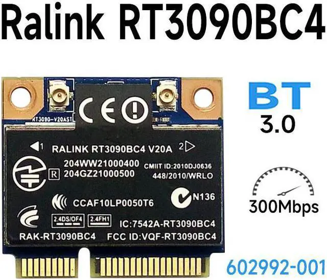 Main image of Ralink RT3090BC4 WiFi N Bluetooth 3.0 PCI-e Card 300M 602992-001 802.11n WIFI CARD WLAN RT3090