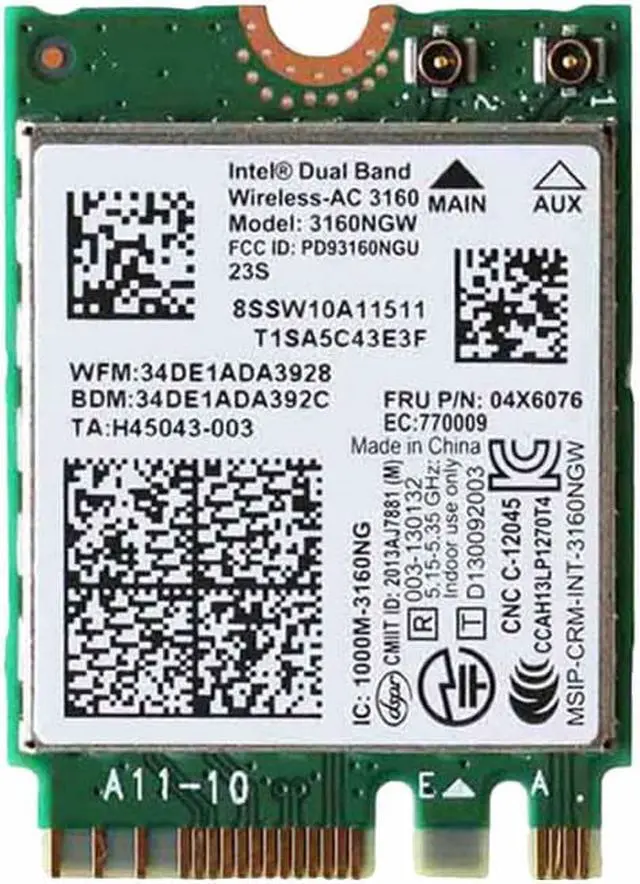 Alt view image 2 of 3 - Dual Band Wireless-AC 3160 802.11a/b/g/n/ac + BT 4.0 WiFi Card For Lenov-o Y40, Y50, E10-30 , Y70,FRU 04X6034 04X6076