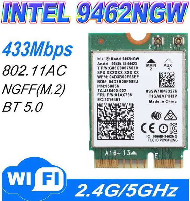Main image of AC 9462 WIFI 433Mbps wireless AC dual-band Wifi card adapter Intel 9462NGW NGFF M.2 key E with Bluetooth 5.0 card
