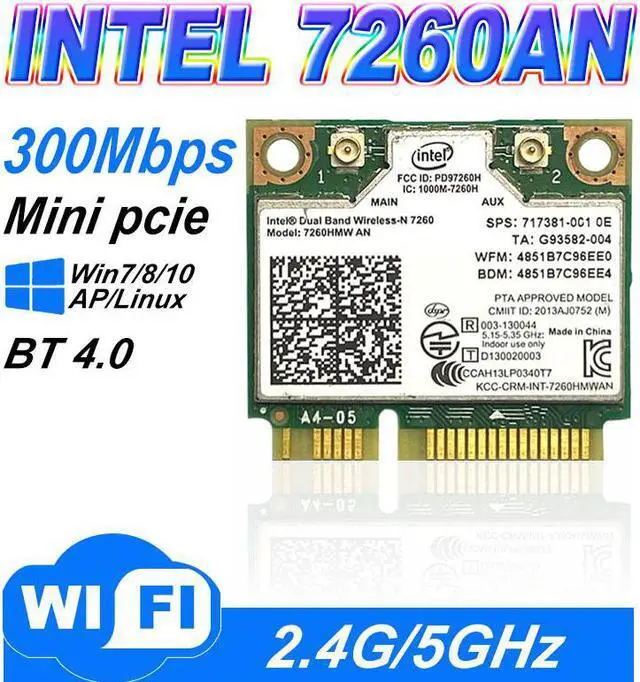 Main image of Dual band Wireless N 7260HMWAN 7260 7260hmw an Wifi Bluetooth 4.0 Card for Intel  miniPCI-E 300Mbps wifi 2.4G/5G