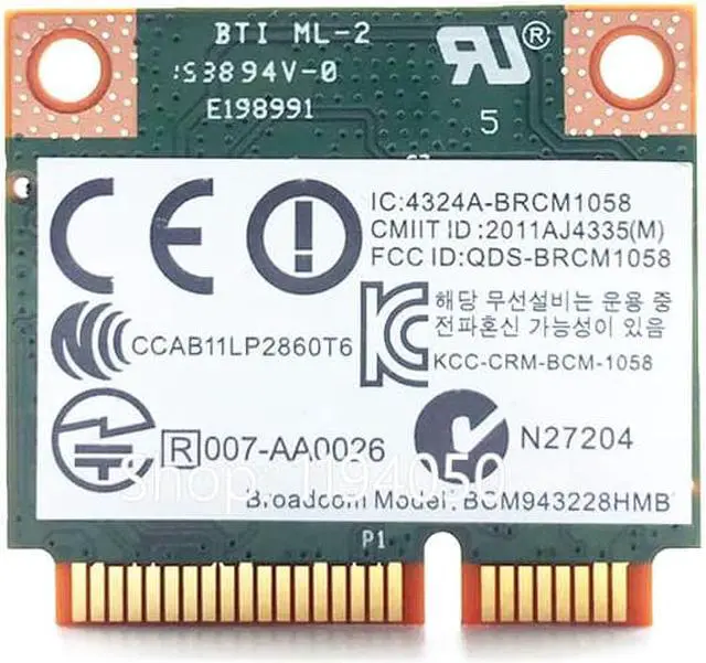 Alt view image 3 of 3 - 300Mbps wifi CARD BCM943228HMB BCM43228 2.4Ghz /5Ghz Wireless 802.11N AND Bluetooth 4.0 Half MINI PCI-E WIFI Card 6DB antenna