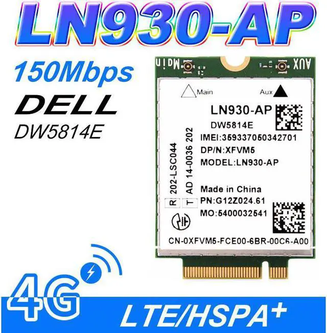 Main image of DW5814E Telit LN930-AP WWAN FDD-LTE NGFF 4G Module for WWAN Wireless Wifi 4G Card for Dell Laptops Latitude 14"7480 5480