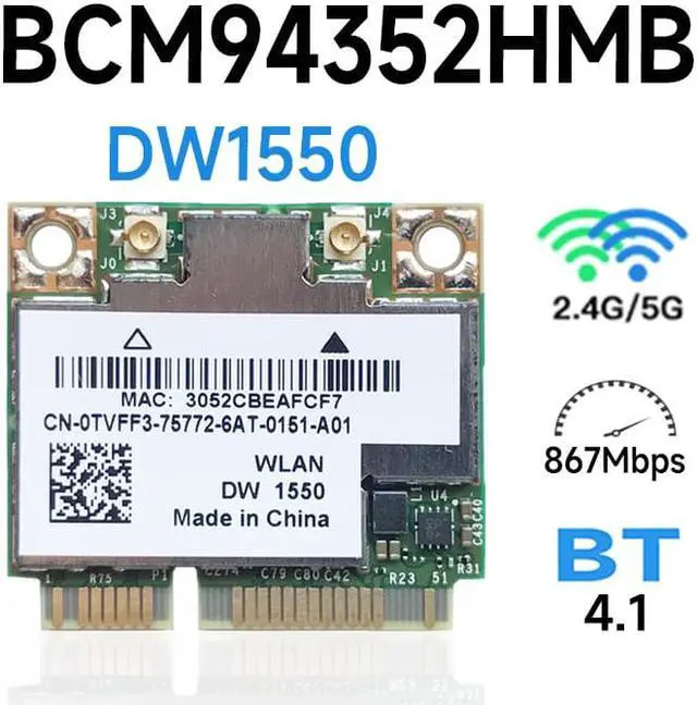 Main image of BCM94352HMB DW1550  BCM94352 802.11 / ac 867Mbps wifi semi-mini PCI-E wireless card with Bluetooth