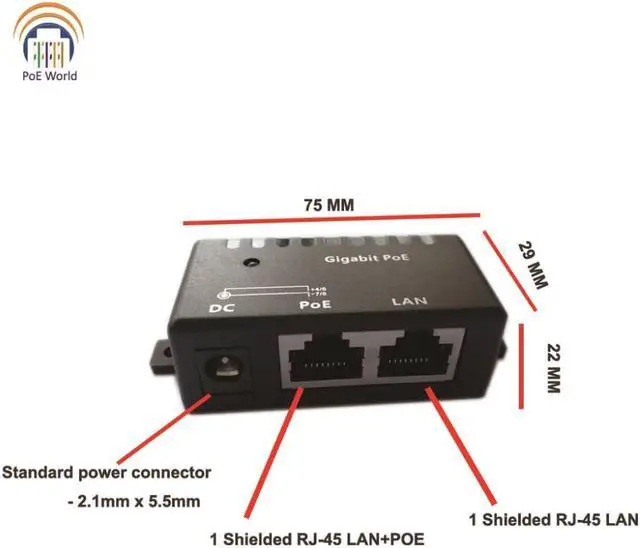 Alt view image 3 of 4 - power over ethernet Gigabit Passive PoE injector/splitter wall Mount Network Patch Panel with 2.1mm x 5.5mm DC connector